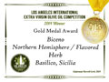 Biceno - 2014 Gold Medal Aromatizzato Basilico - Los Angeles International Extra Virgin Olive Oil competition